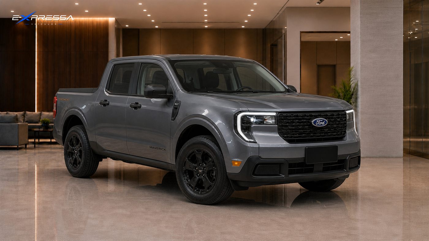Ford Maverick FX4 cinza 0 km, tres quartos dianteiro